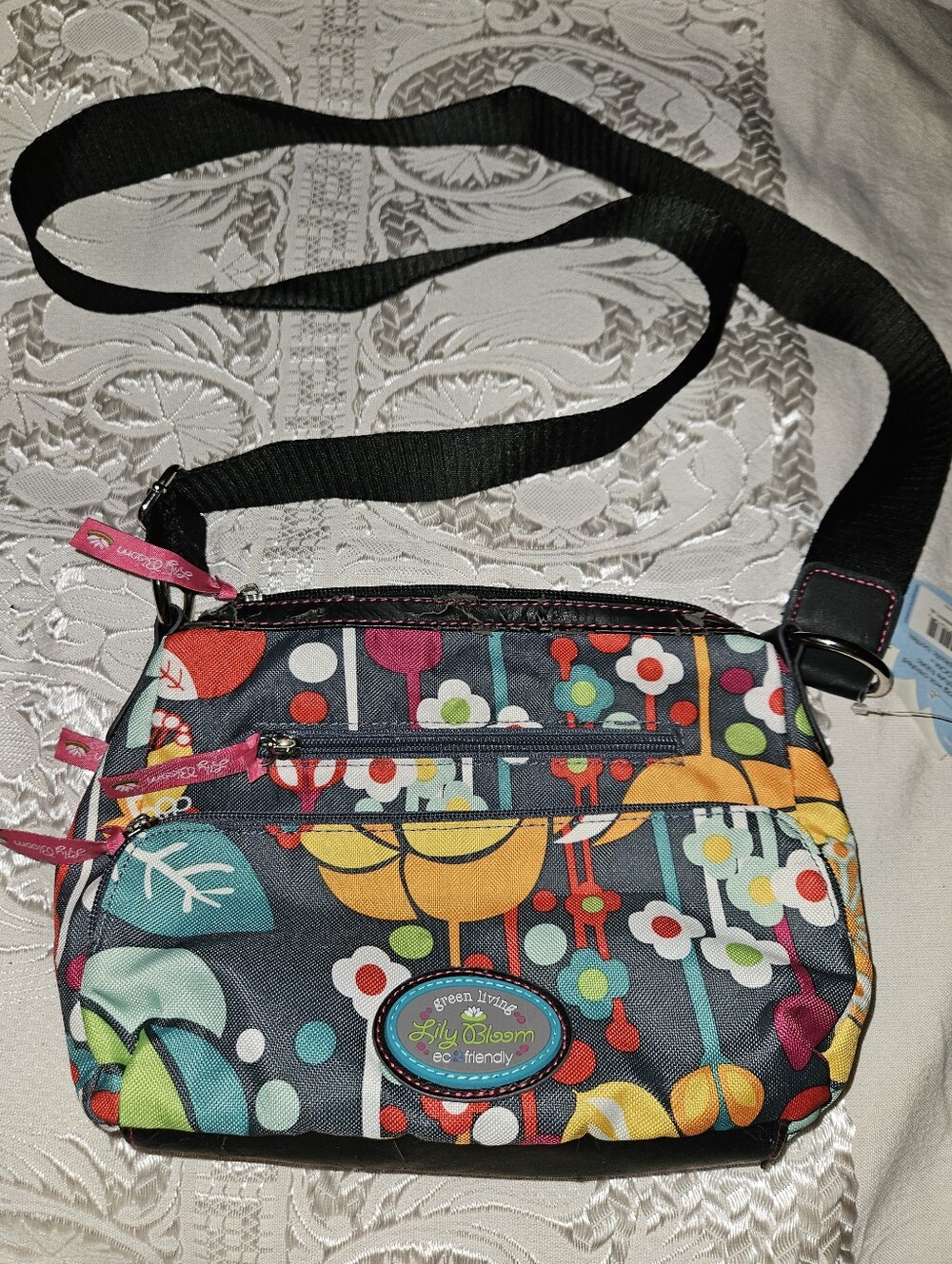 Lily Bloom Navy Floral Tote with Teal, Yellow & Red Accents